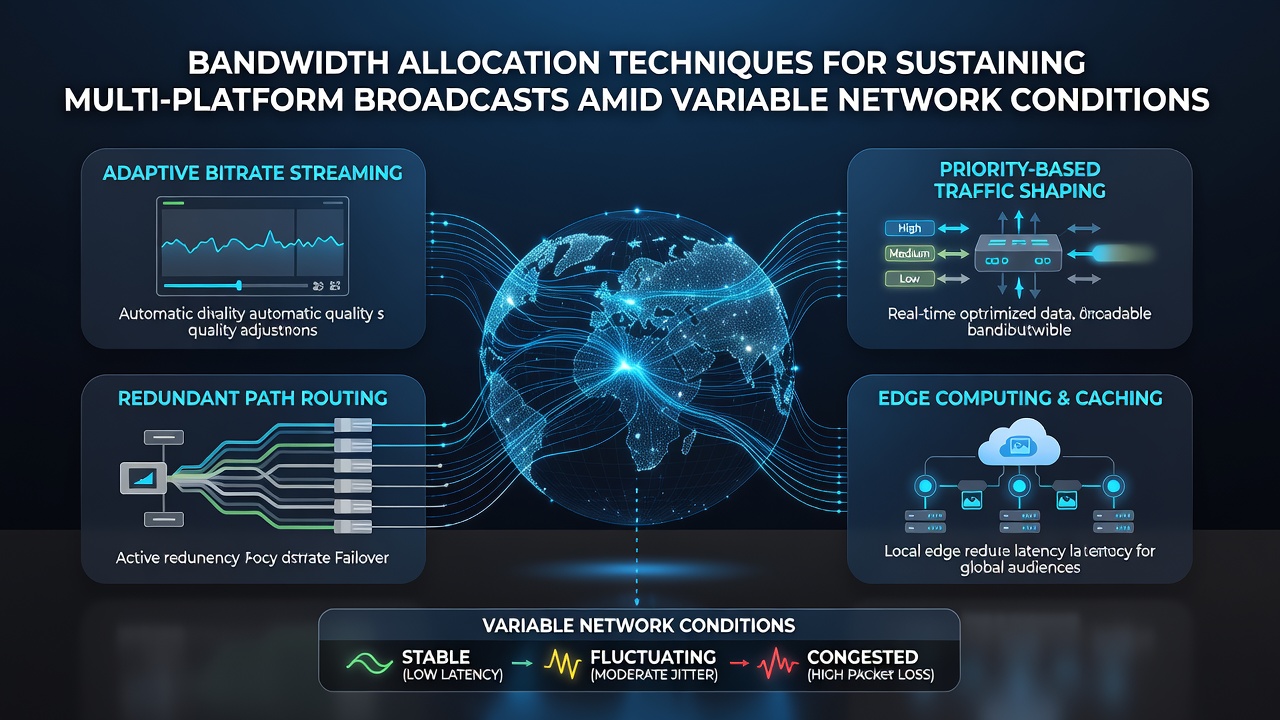 Flowchart showing real-time bandwidth reallocation across platforms under changing network loads