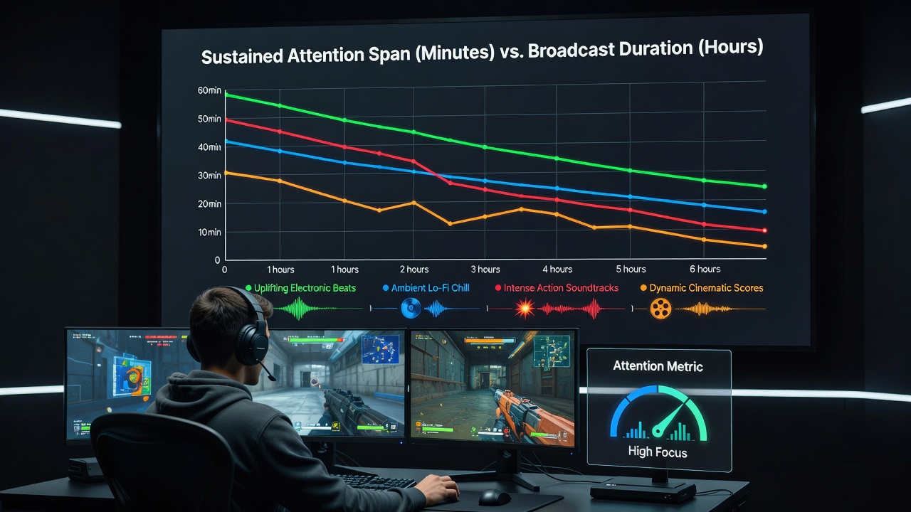 Researchers analyze how background music choices influence viewer attention during long gaming streams