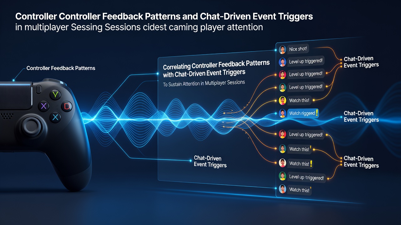 Diagram showing controller haptic feedback patterns aligned with chat event triggers in a multiplayer gaming interface