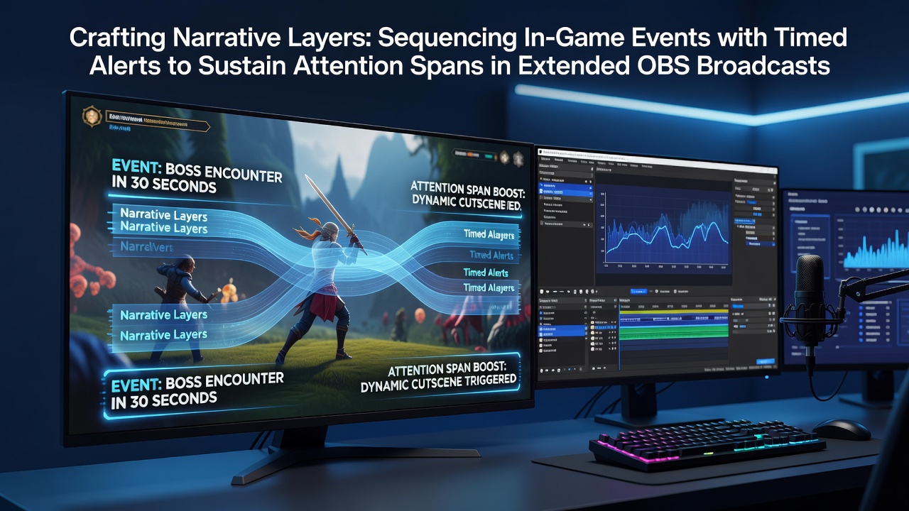 OBS interface showing timed alert setup for narrative sequencing during long broadcasts
