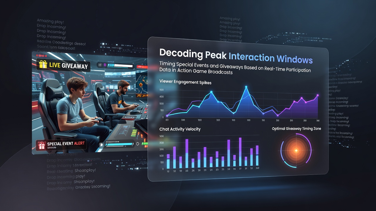 Real-time analytics dashboard showing viewer participation spikes during an action game broadcast
