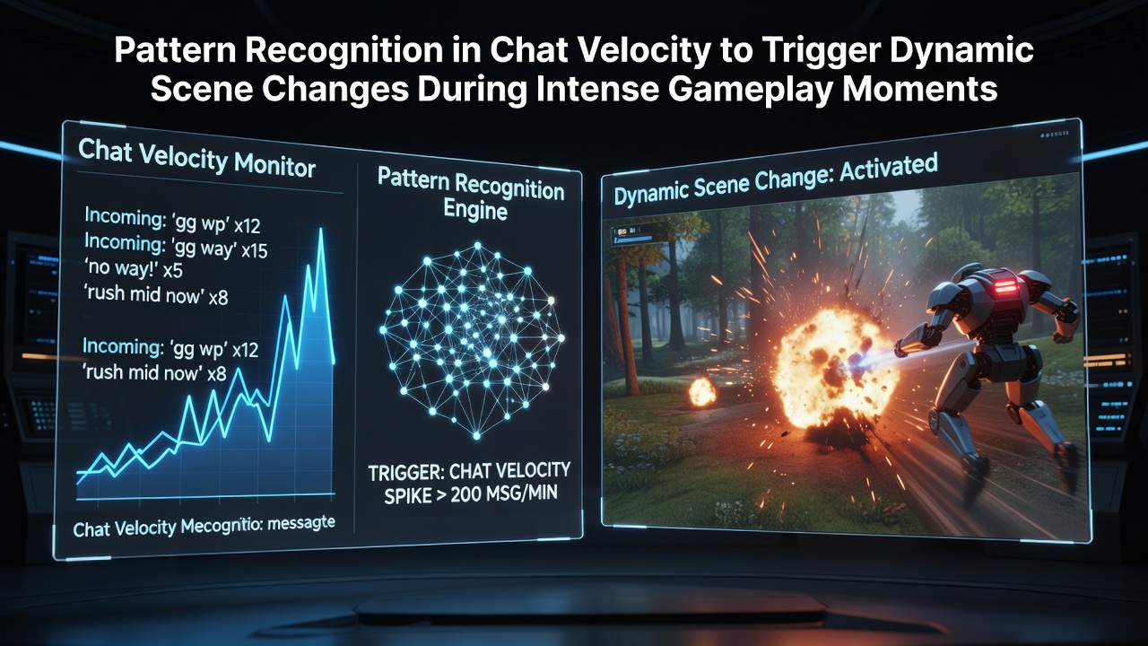 Streamer dashboard showing real-time chat velocity graphs overlaid on active gameplay footage during a competitive match