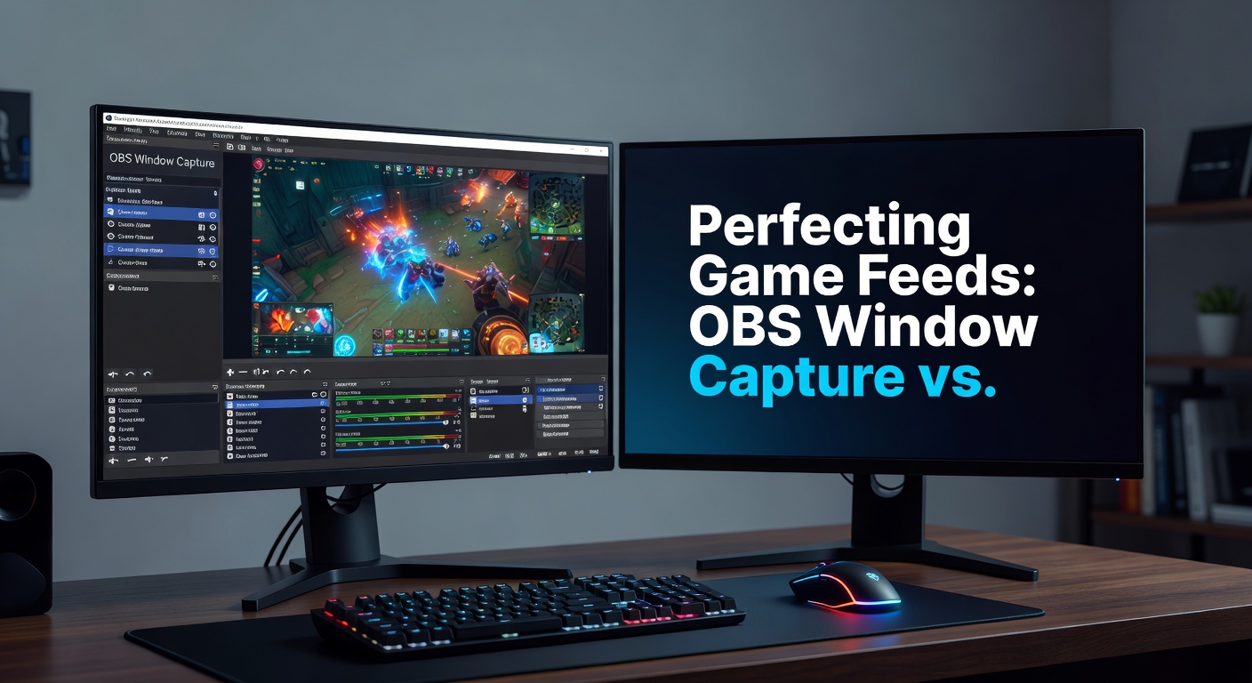 OBS Studio interface showing Window Capture and Game Capture sources side by side, highlighting setup options for game streaming