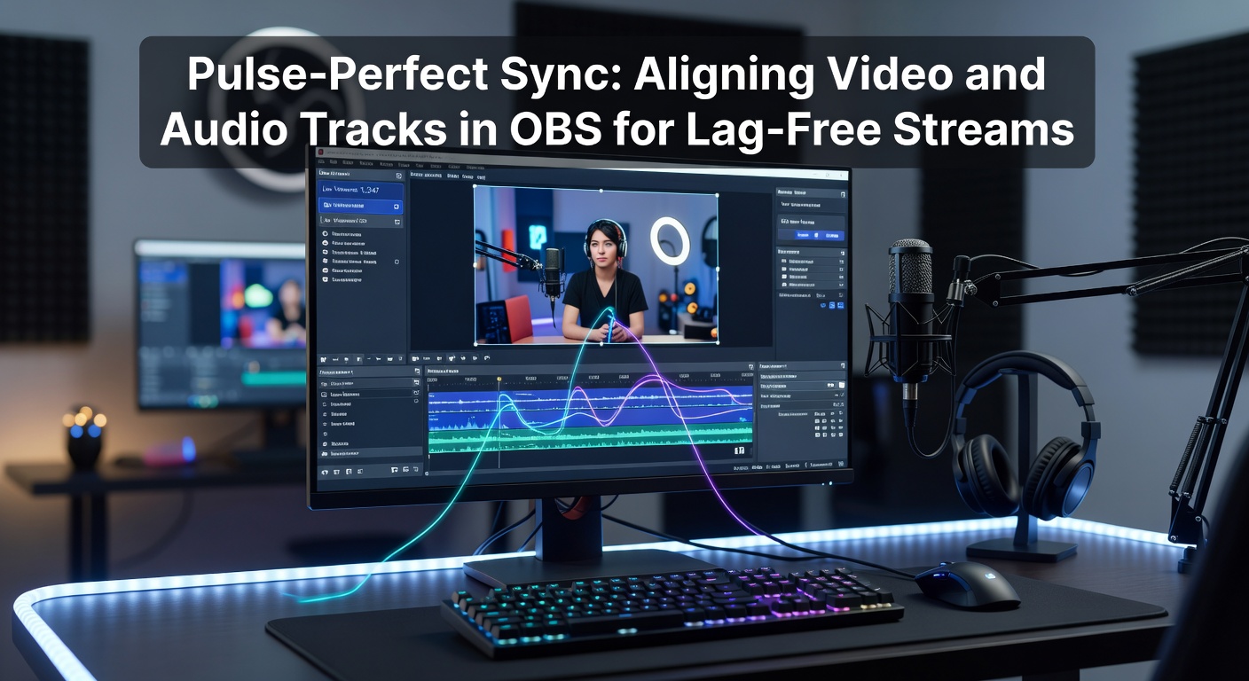 Close-up of OBS timeline with audio waveform perfectly overlaid on video keyframes, demonstrating lag-free alignment